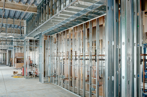 Commercial Construction with steel reinforcement beams up in place in Austin 