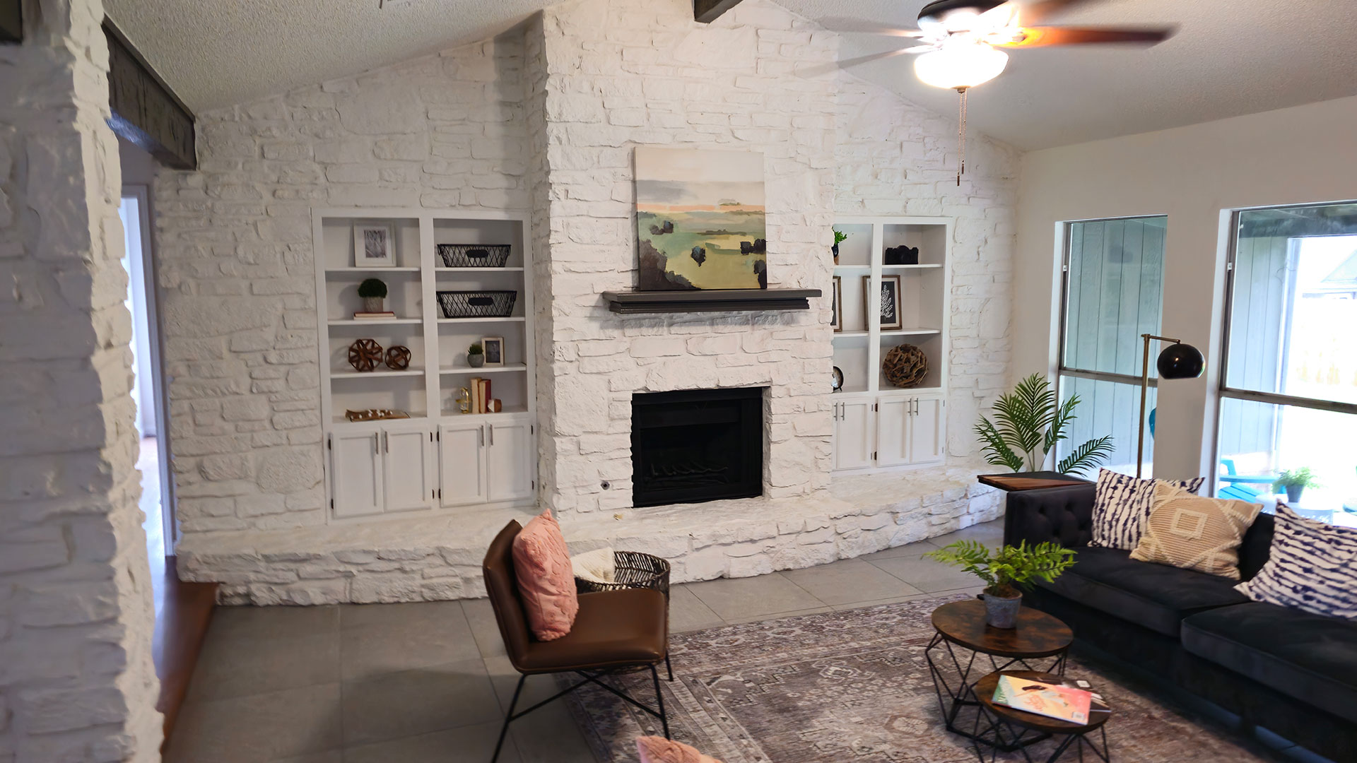 living room and fireplace after Design-Build in Austin, TX