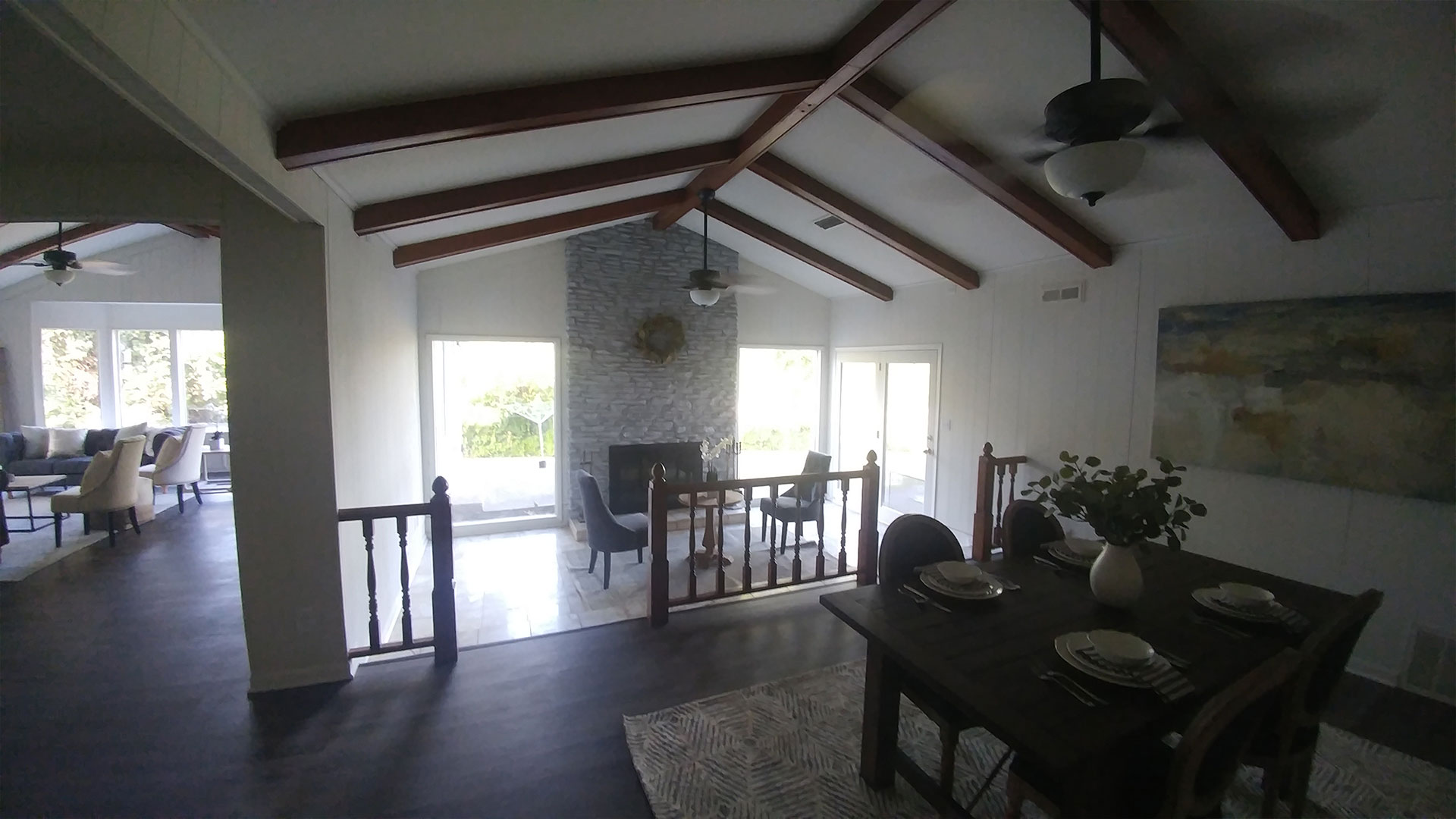 dining room and fireplace in a home by New Home Builders in Austin, Texas